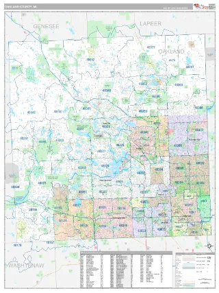 Oakland County, MI Classic style ZIP Code wall map