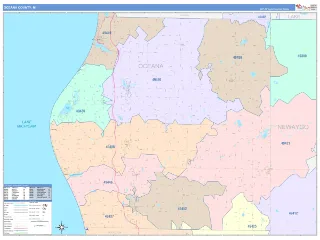 Oceana County, MI ColorCast style ZIP Code wall map