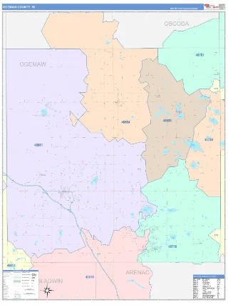 Ogemaw County, MI ColorCast style ZIP Code wall map