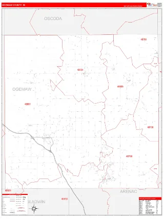 Ogemaw County, MI RedLine style ZIP Code wall map