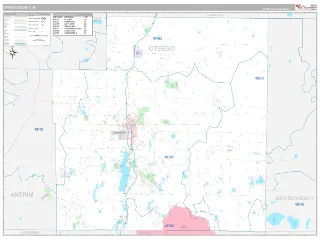 Otsego County, MI Classic style ZIP Code wall map