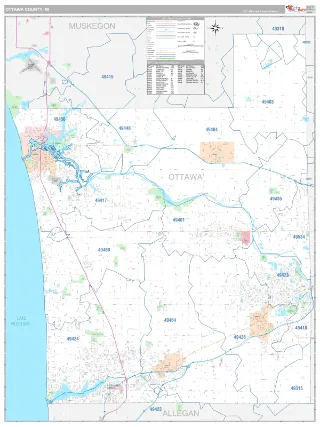 Ottawa County, MI Classic style ZIP Code wall map
