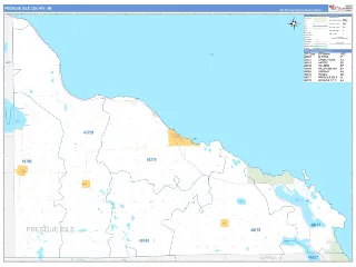 Presque Isle County, MI Business Reference style ZIP Code wall map