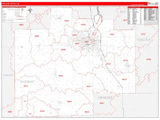 Saginaw County, MI RedLine style ZIP Code wall map