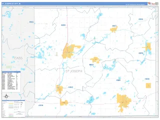 St. Joseph County, MI Business Reference style ZIP Code wall map