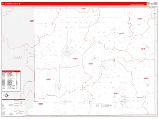 St. Joseph County, MI RedLine style ZIP Code wall map