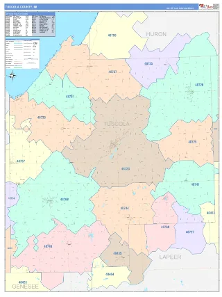 Tuscola County, MI ColorCast style ZIP Code wall map