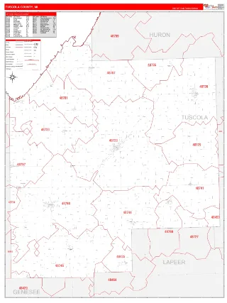 Tuscola County, MI RedLine style ZIP Code wall map