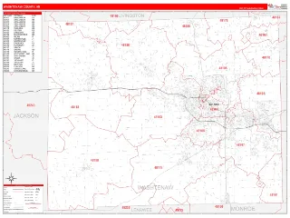 Washtenaw County, MI RedLine style ZIP Code wall map