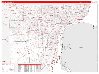 Wayne County, MI RedLine style ZIP Code wall map