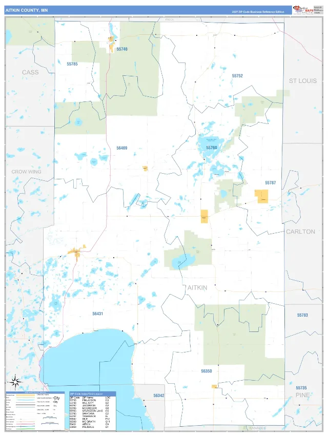 Aitkin County, MN ZIP Code Wall Map, Business Reference style