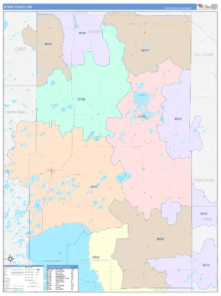Aitkin County, MN ColorCast style ZIP Code wall map