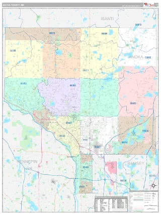 Anoka County, MN Classic style ZIP Code wall map