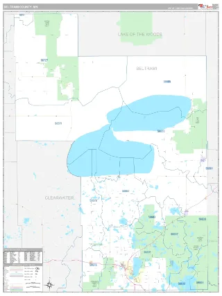 Beltrami County, MN Classic style ZIP Code wall map