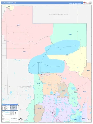 Beltrami County, MN ColorCast style ZIP Code wall map