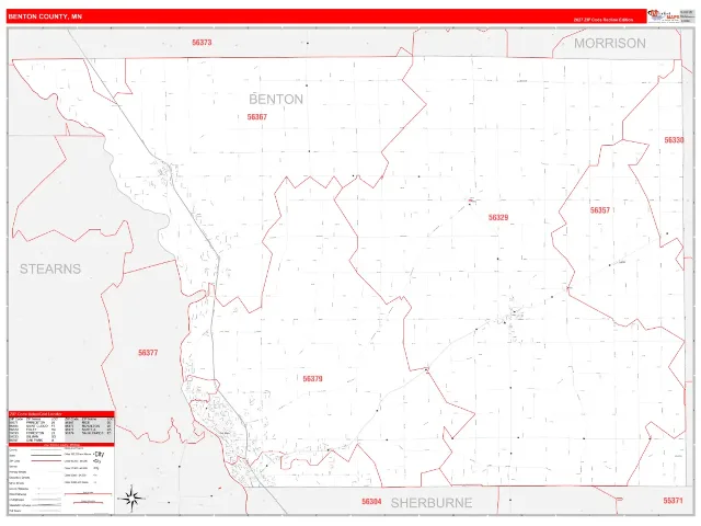 Benton County, MN ZIP Code Wall Map, RedLine style