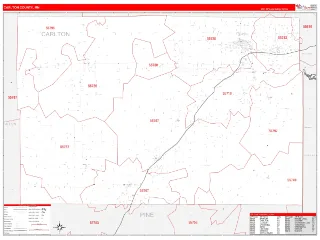 Carlton County, MN RedLine style ZIP Code wall map