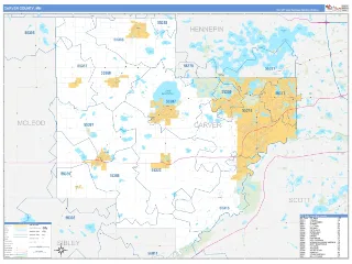 Carver County, MN Business Reference style ZIP Code wall map