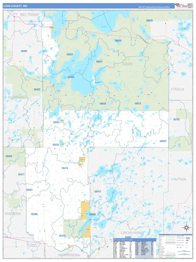Cass County, MN ZIP Code Wall Map, Business Reference style