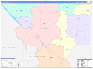 Chippewa County, MN ColorCast style ZIP Code wall map