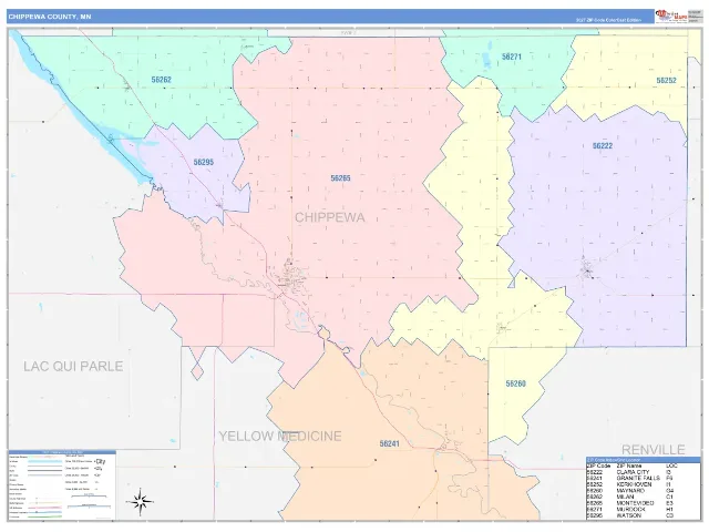 Chippewa County, MN ZIP Code Wall Map, ColorCast style