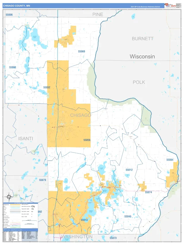 Chisago County, MN ZIP Code Wall Map, Business Reference style