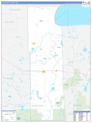 Clearwater County, MN Business Reference style ZIP Code wall map