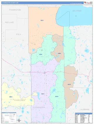 Clearwater County, MN ColorCast style ZIP Code wall map