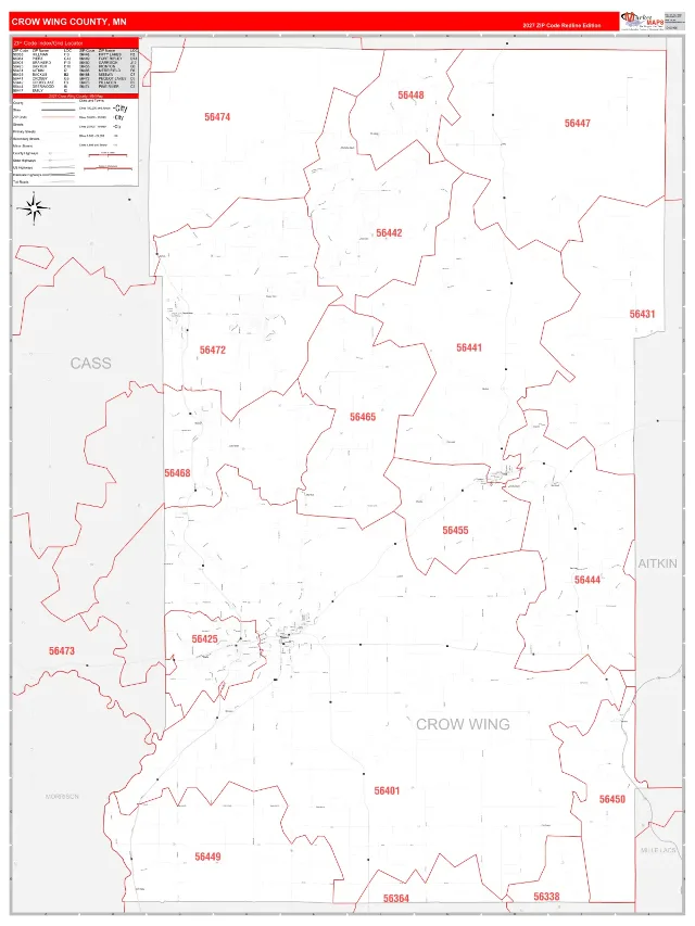 Crow Wing County, MN ZIP Code Wall Map, RedLine style