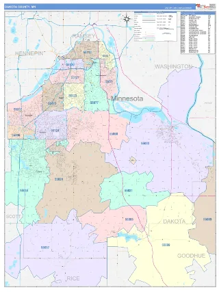 Dakota County, MN ColorCast style ZIP Code wall map