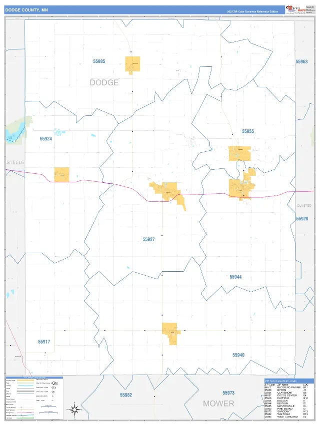 Dodge County, MN ZIP Code Wall Map, Business Reference style