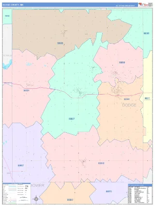 Dodge County, MN ColorCast style ZIP Code wall map