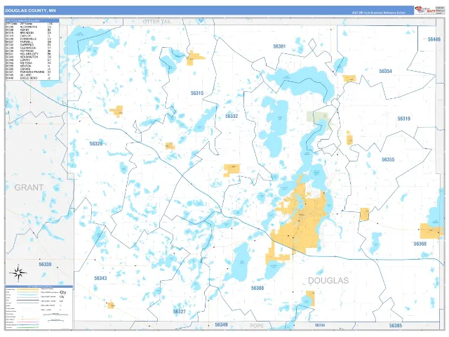Douglas County, MN ZIP Code Wall Map, Business Reference style