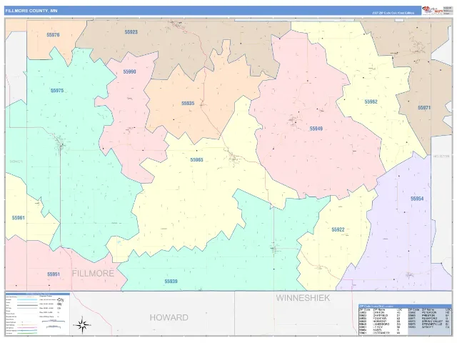 Fillmore County, MN ZIP Code Wall Map, ColorCast style