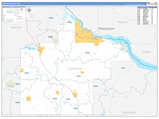 Goodhue County, MN ZIP Code Wall Map, Business Reference style