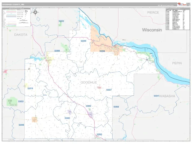 Goodhue County, MN ZIP Code Wall Map, Classic style
