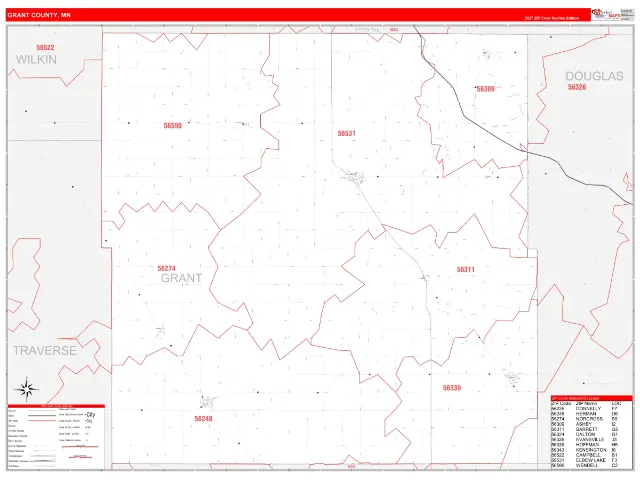 Grant County, MN ZIP Code Wall Map, RedLine style