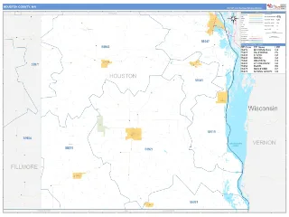 Houston County, MN Business Reference style ZIP Code wall map