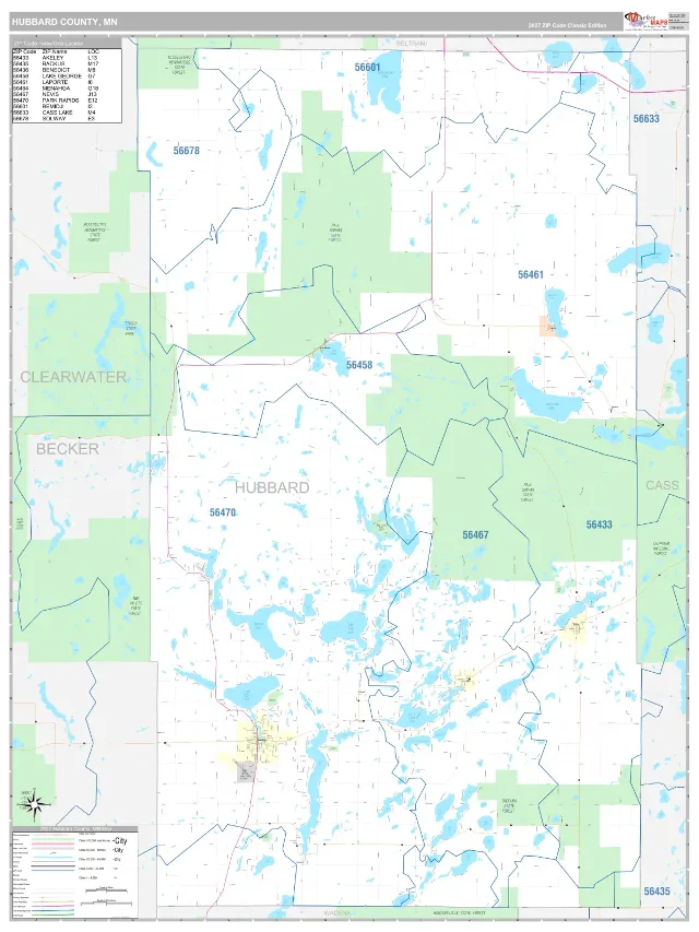 Hubbard County, MN ZIP Code Wall Map, Classic style