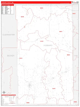 Hubbard County, MN RedLine style ZIP Code wall map