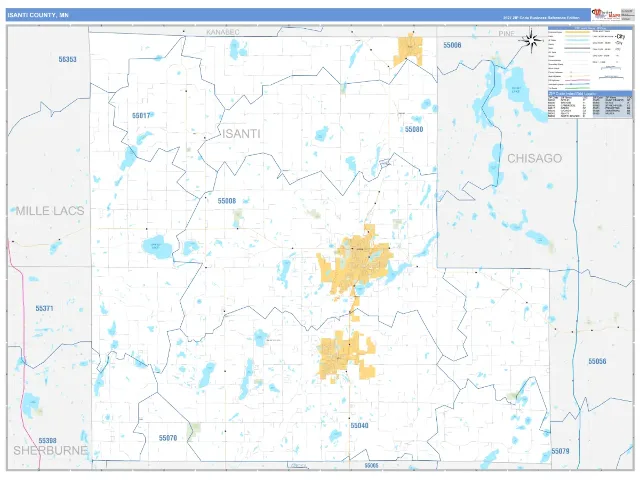 Isanti County, MN ZIP Code Wall Map, Business Reference style