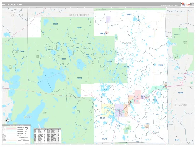 Itasca County, MN ZIP Code Wall Map, Classic style