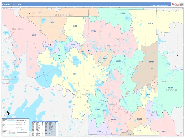 Itasca County, MN ZIP Code Wall Map, ColorCast style