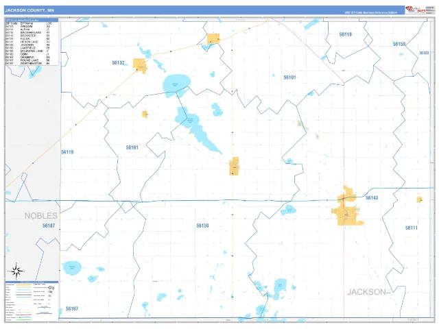 Jackson County, MN ZIP Code Wall Map, Business Reference style
