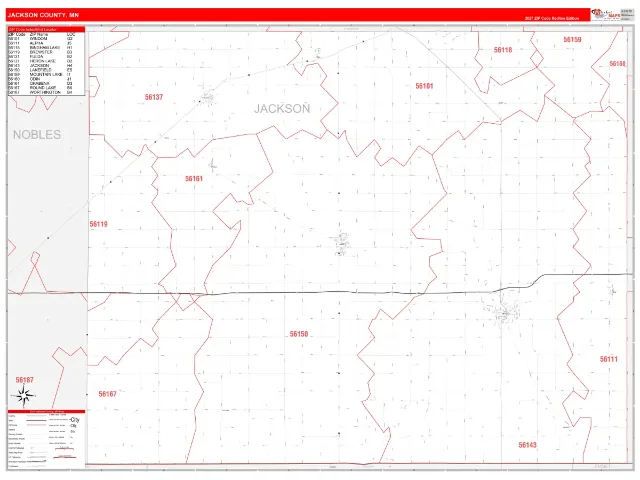 Jackson County, MN ZIP Code Wall Map, RedLine style