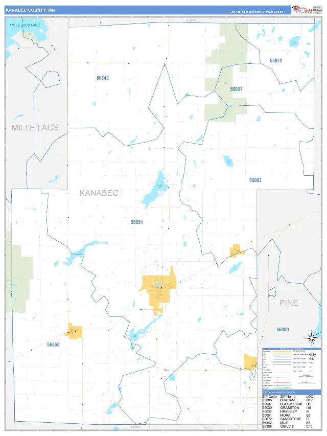 Kanabec County, MN ZIP Code Wall Map, Business Reference style