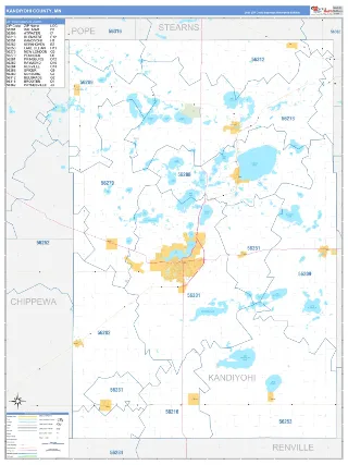 Kandiyohi County, MN Business Reference style ZIP Code wall map