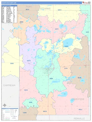 Kandiyohi County, MN ColorCast style ZIP Code wall map