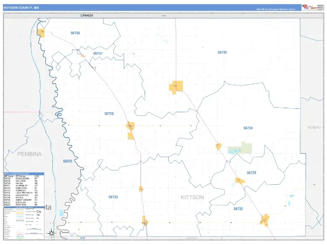Kittson County, MN ZIP Code Wall Map, Business Reference style