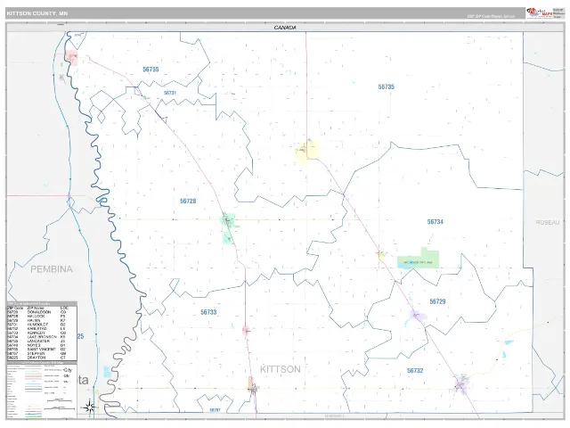 Kittson County, MN ZIP Code Wall Map, Classic style